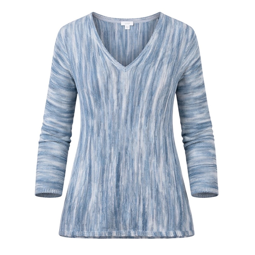 Pure Jill Striped V Neck Knit Sweater Top womens Small blue coastal beachy